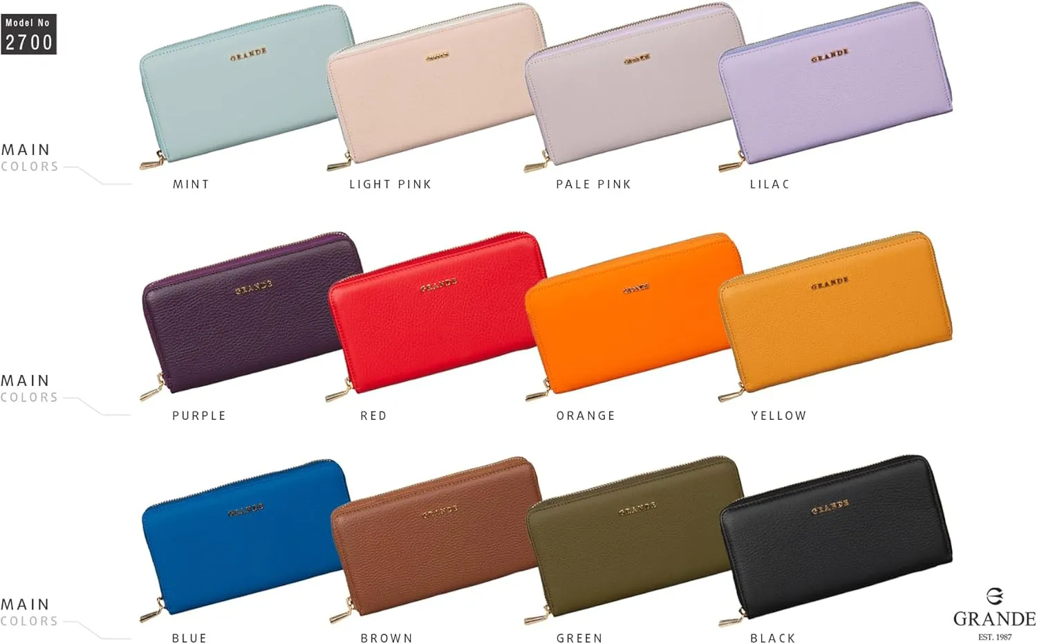 grande 2700 Genuine Leather Zip Around Continental Women Wallet Ladies Zippered Mini Purse - Lilac