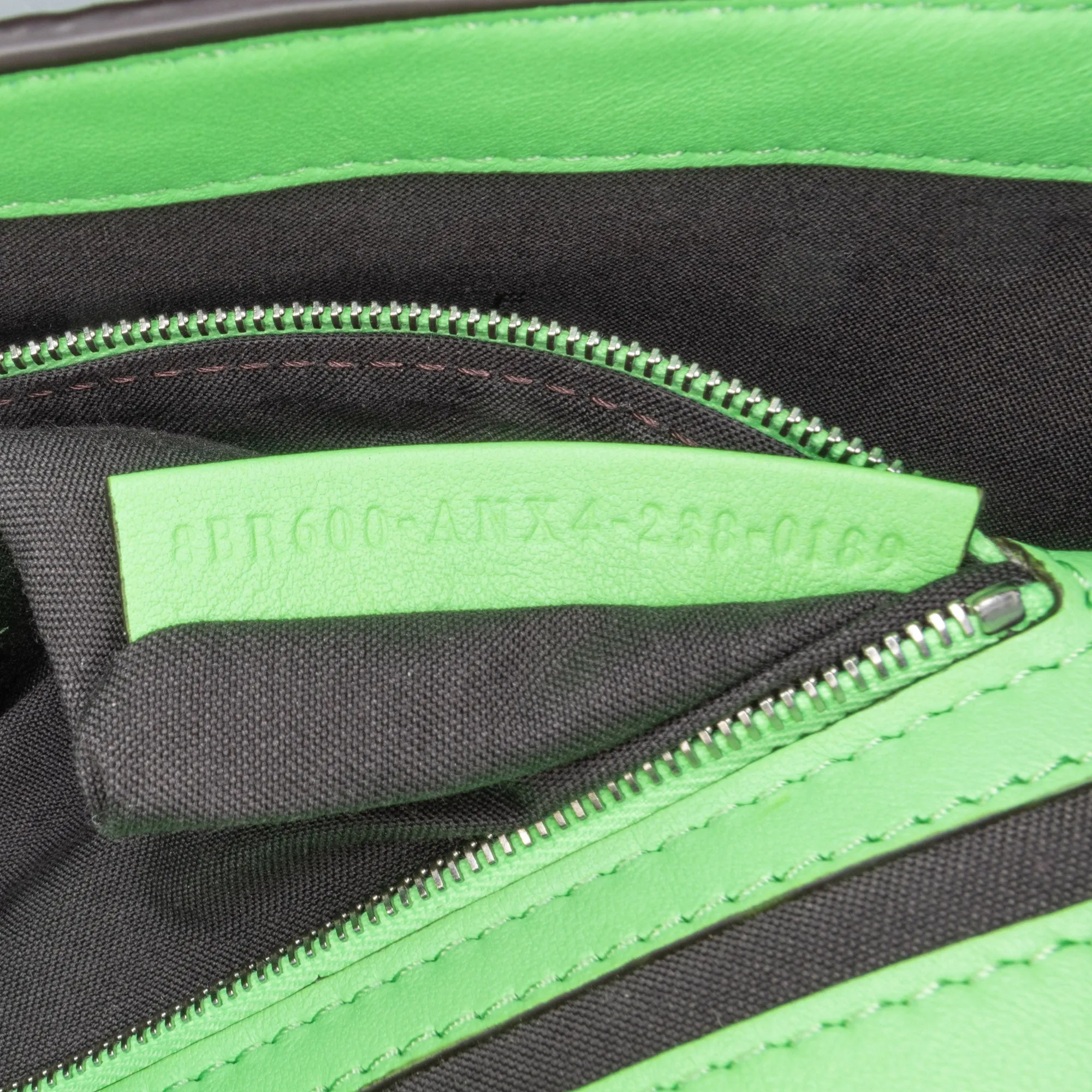 Green Fendi Zucca Embossed Stitched Leather Baguette Satchel