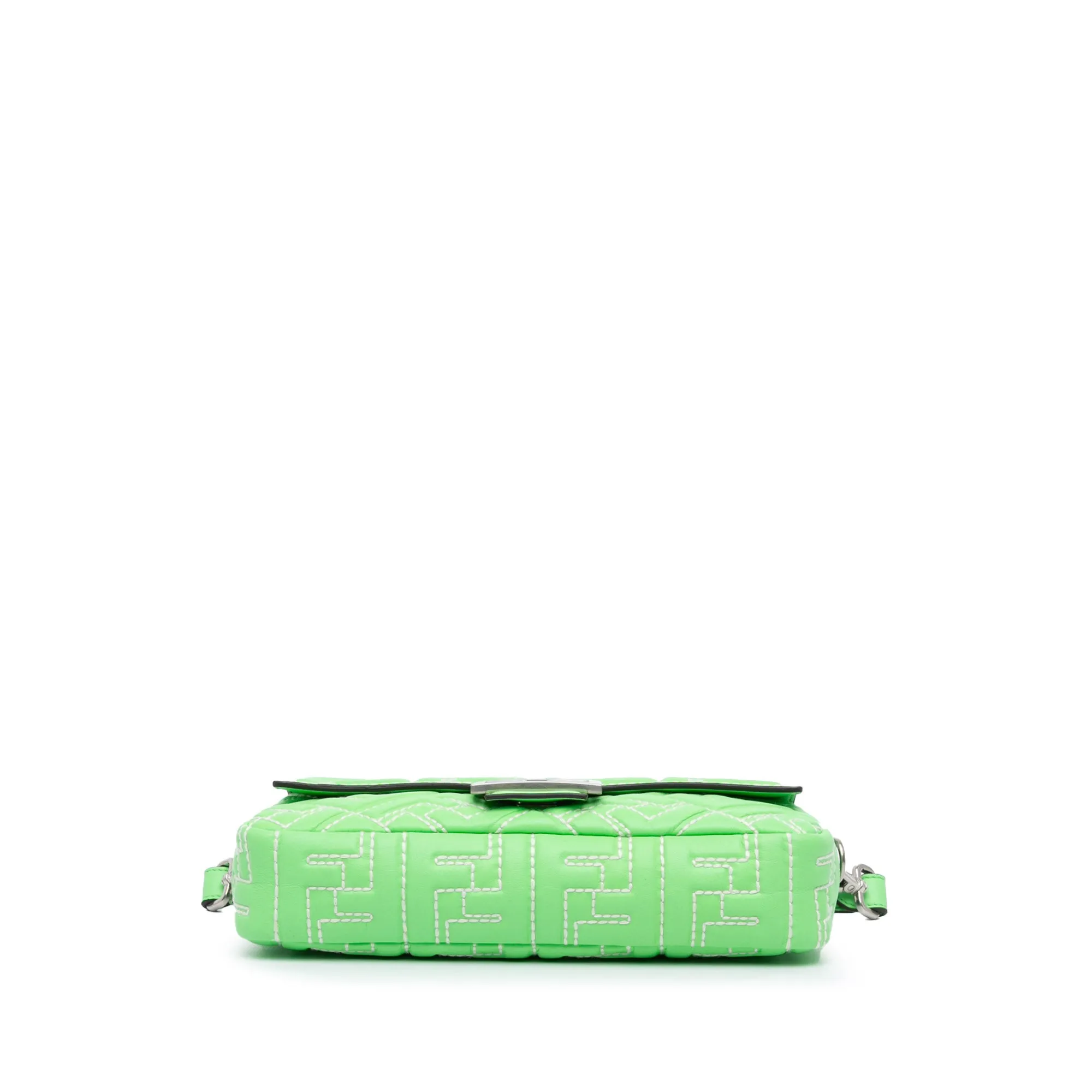 Green Fendi Zucca Embossed Stitched Leather Baguette Satchel