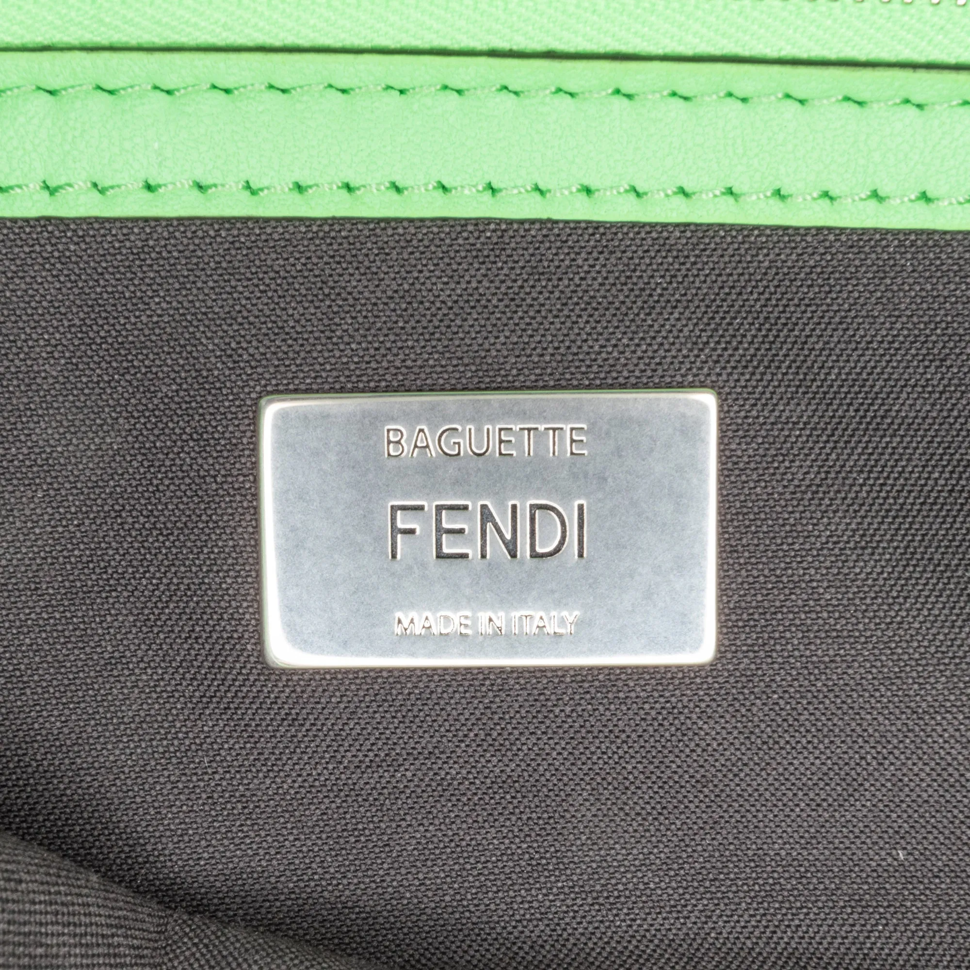 Green Fendi Zucca Embossed Stitched Leather Baguette Satchel