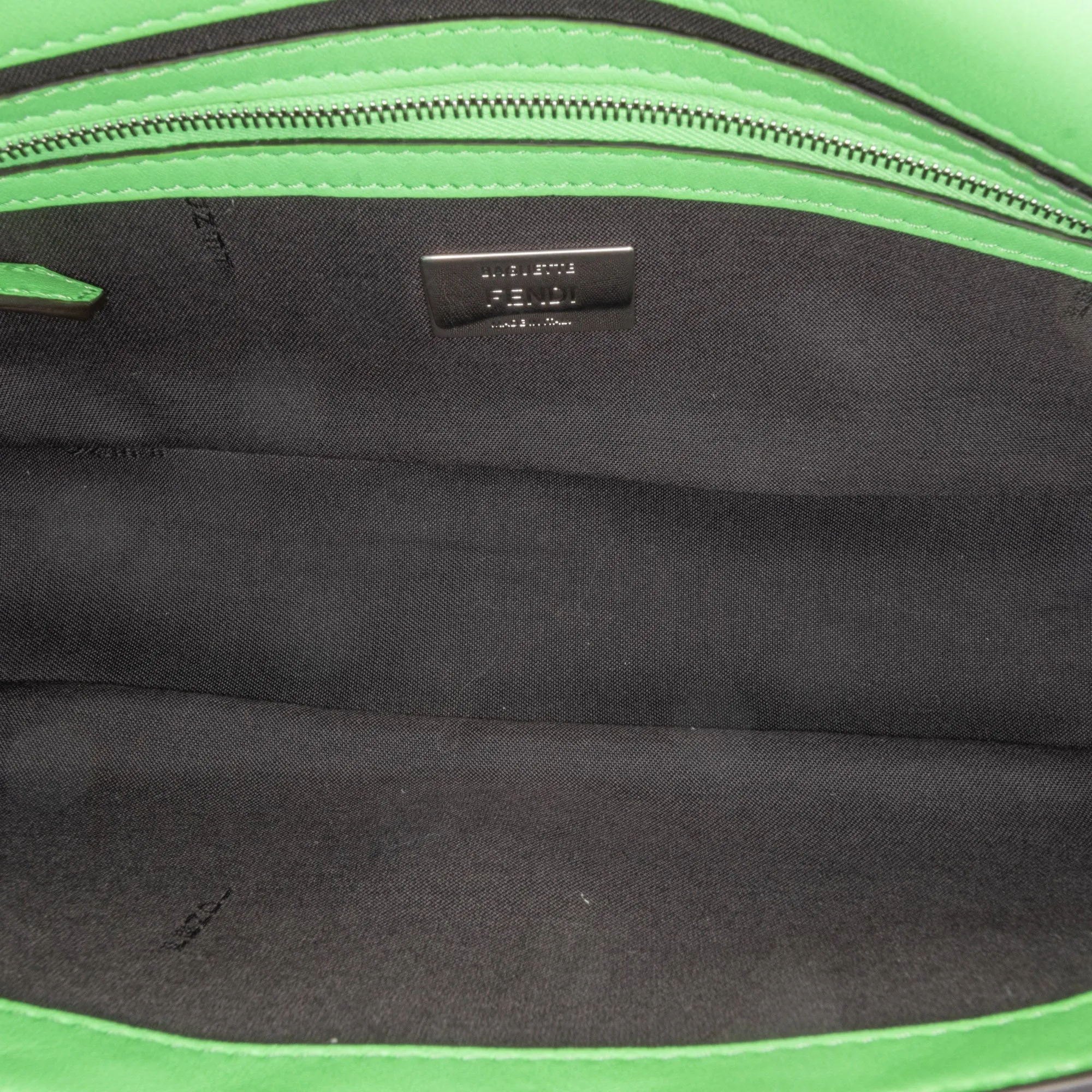 Green Fendi Zucca Embossed Stitched Leather Baguette Satchel