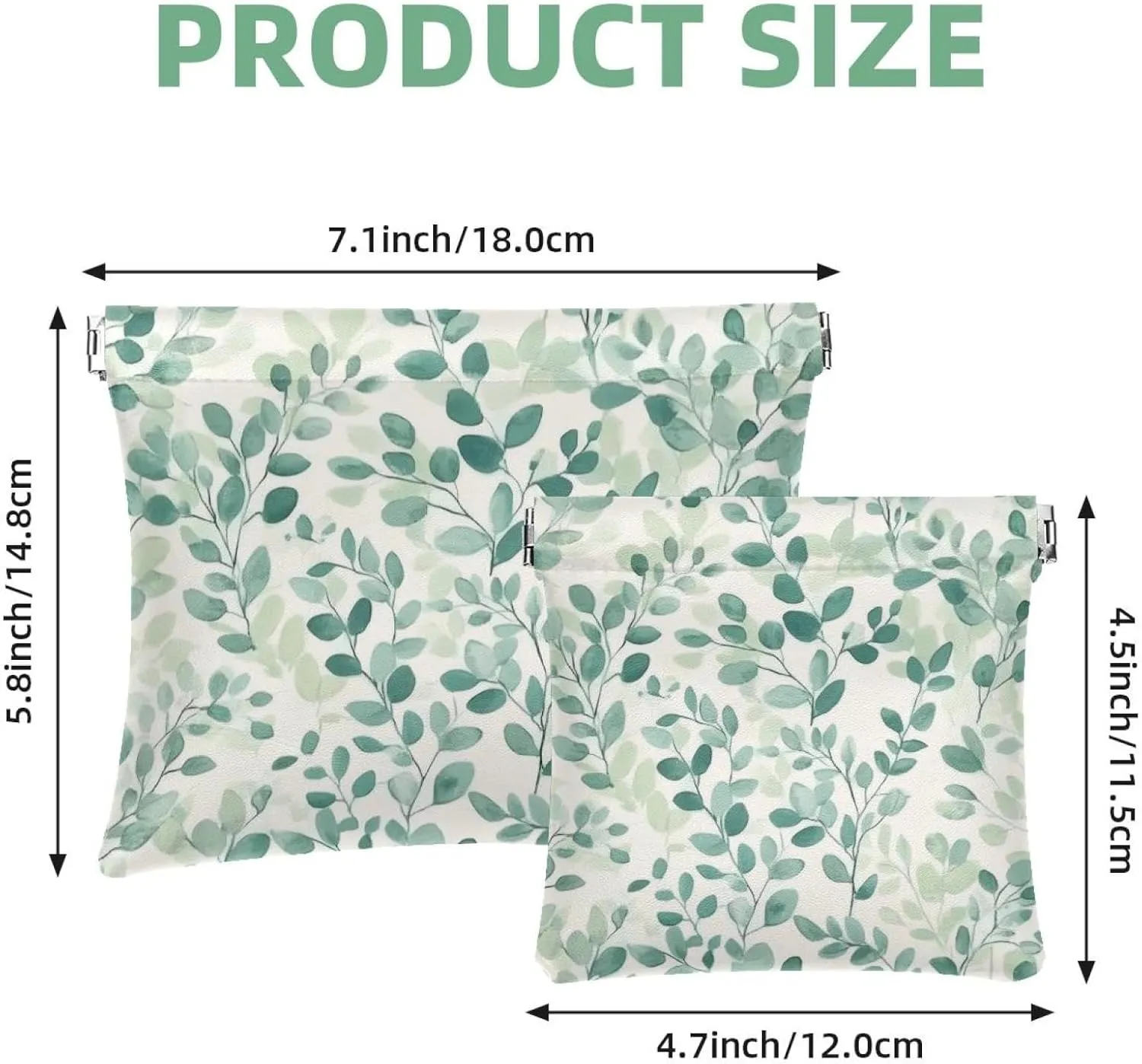 Green Gray Sage Leaves and Plants Pocket Cosmetic Bag, Waterproof Squeeze Makeup Bag No Zipper Self-Closing, Portable Mini Travel Storage for Headphones Jewelry