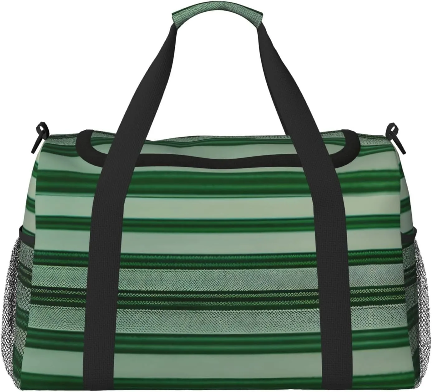 Green Striped Travel Tote Bag – Large Reusable Shopping Bag, Vacation Tote, Sports Duffel Bag with Adjustable Crossbody Strap