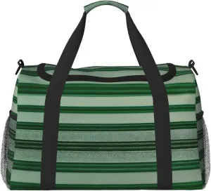 Green Striped Travel Tote Bag – Large Reusable Shopping Bag, Vacation Tote, Sports Duffel Bag with Adjustable Crossbody Strap
