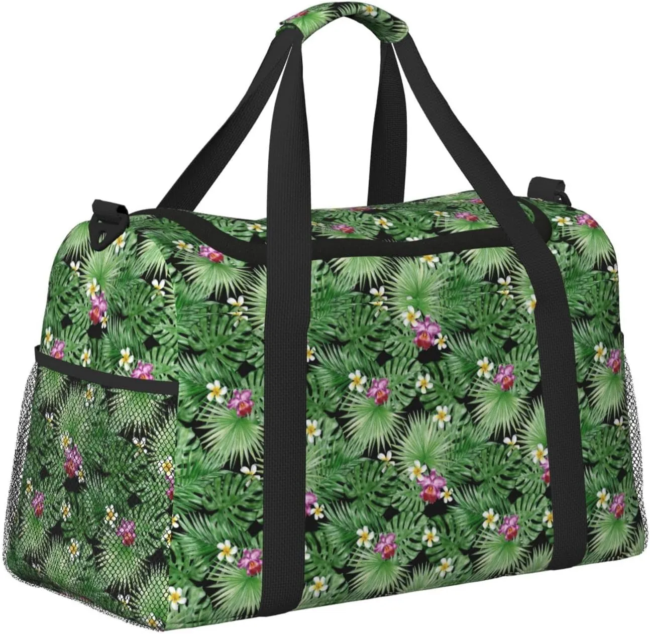 Green Summer Tropical Palm Leaves Pink Flowers Travel Weekender Overnight Bags Foldable Hand Travel Bag Sport Gym Duffel Bag For Men Women