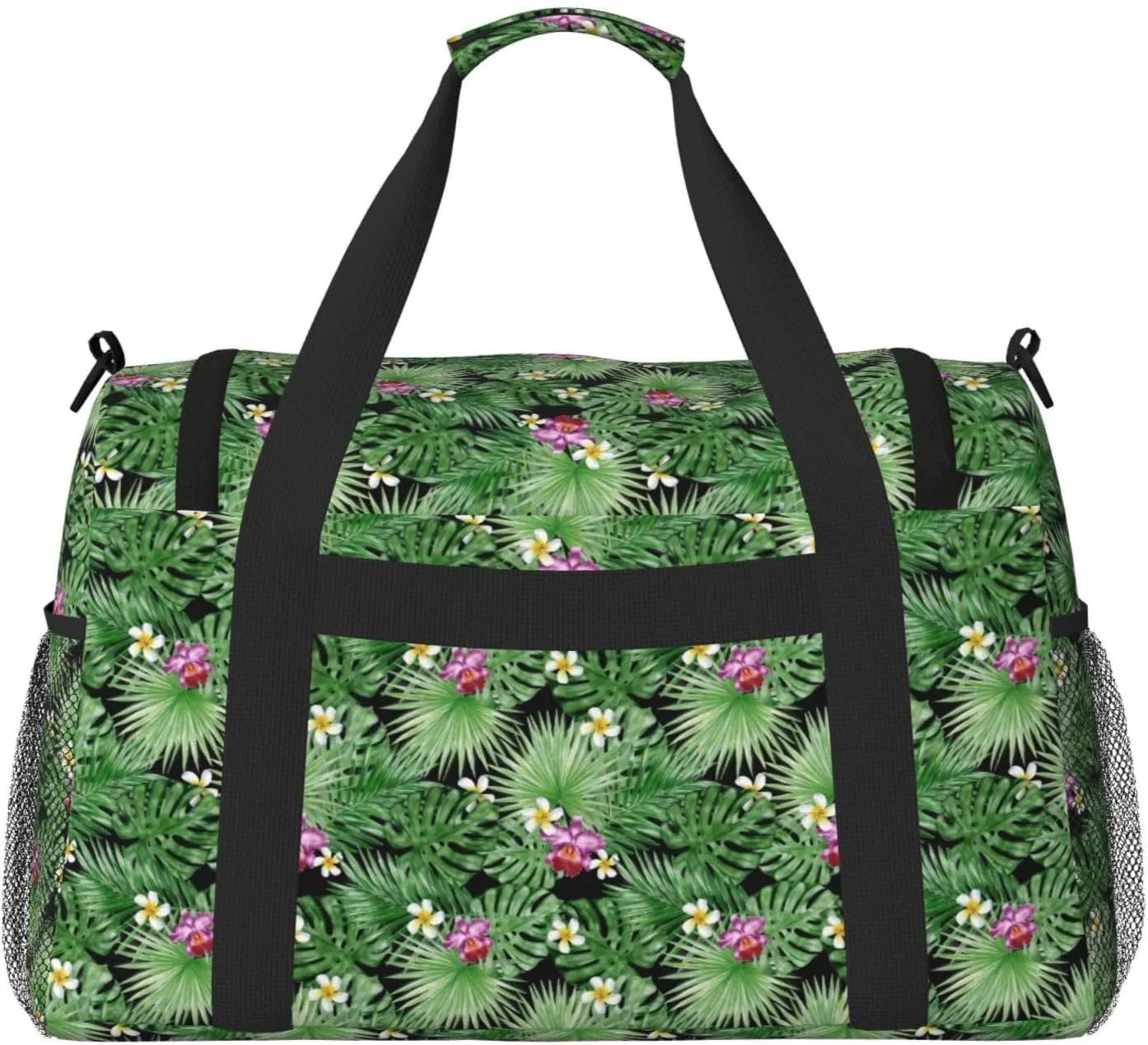 Green Summer Tropical Palm Leaves Pink Flowers Travel Weekender Overnight Bags Foldable Hand Travel Bag Sport Gym Duffel Bag For Men Women