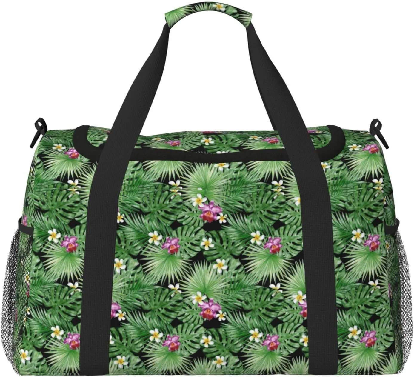 Green Summer Tropical Palm Leaves Pink Flowers Travel Weekender Overnight Bags Foldable Hand Travel Bag Sport Gym Duffel Bag For Men Women
