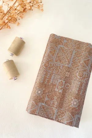 Grey Handloom Pure Katan Silk Gold Zari Brocade Banarasi Fabric
