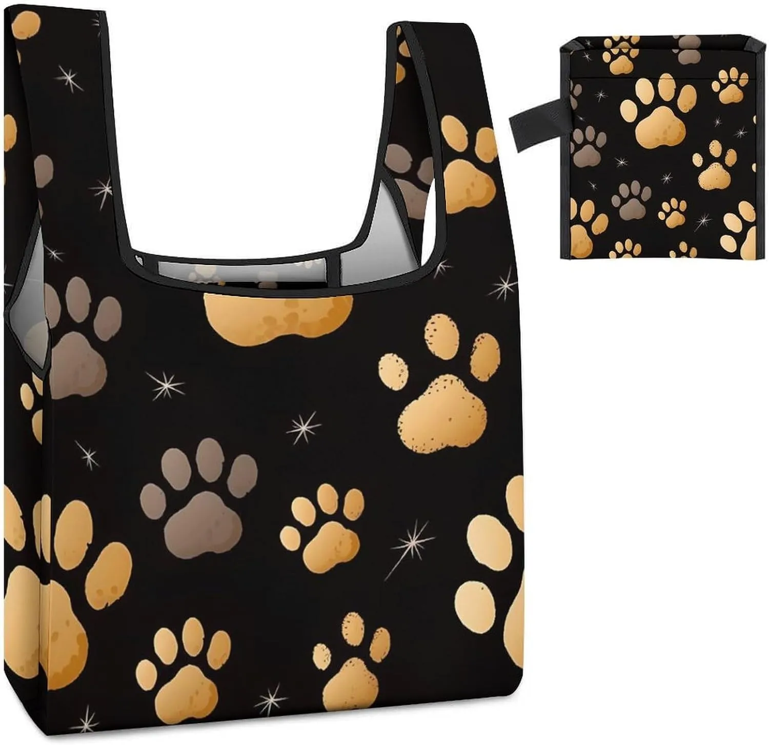 Grocery Bag Reusable Tote Bag Foldable Dog Paw Print Shopping Bag Handbag Washable Shoulder Bag for Travel