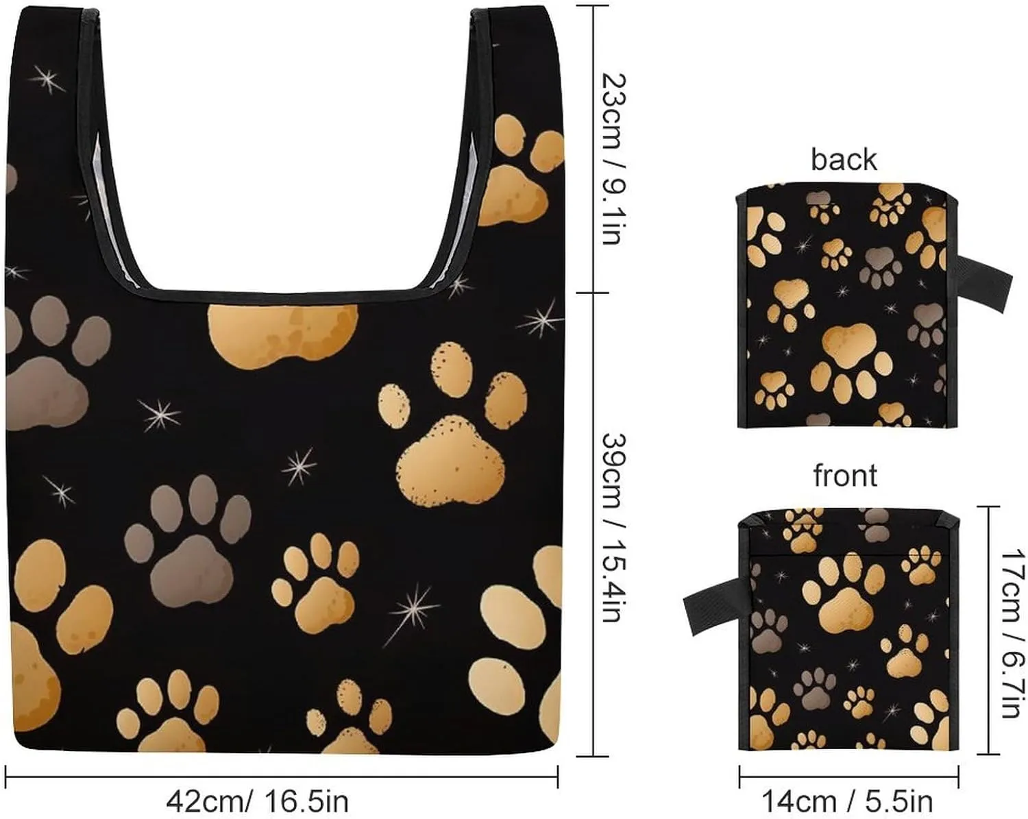 Grocery Bag Reusable Tote Bag Foldable Dog Paw Print Shopping Bag Handbag Washable Shoulder Bag for Travel