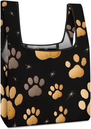 Grocery Bag Reusable Tote Bag Foldable Dog Paw Print Shopping Bag Handbag Washable Shoulder Bag for Travel