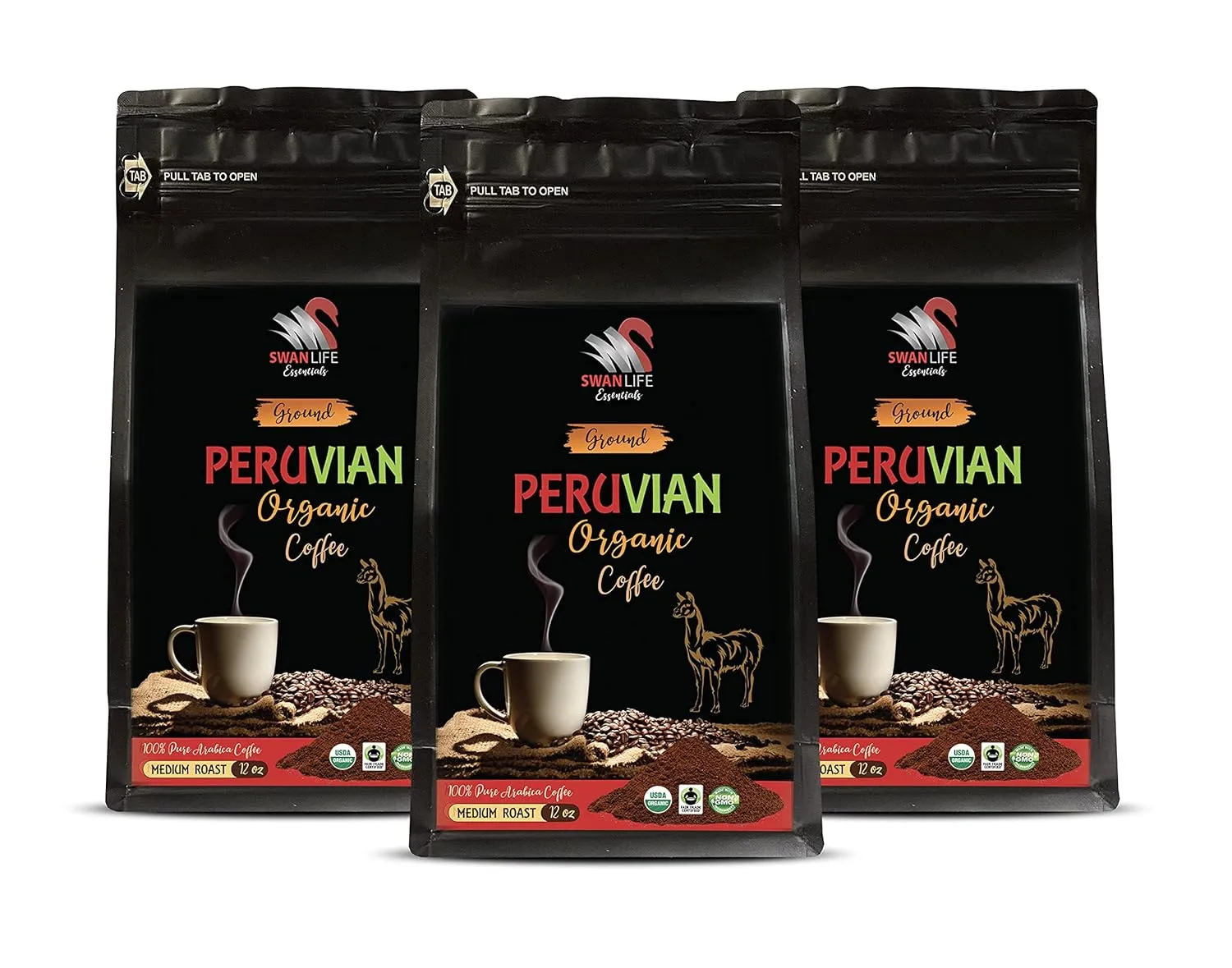 ground coffee low acid - PERUVIAN GROUND ORGANIC COFFEE, fair trade, 100% arabica, medium roast, low acidity - organic coffee ground low acid, 3 Bags (36 OZ)