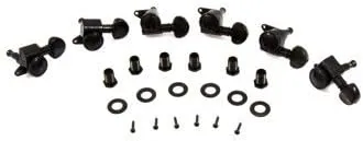 Grover Mini Roto Grip Locking Rotomatics, Set of 6-In-Line, Black Chrome, 505BC6