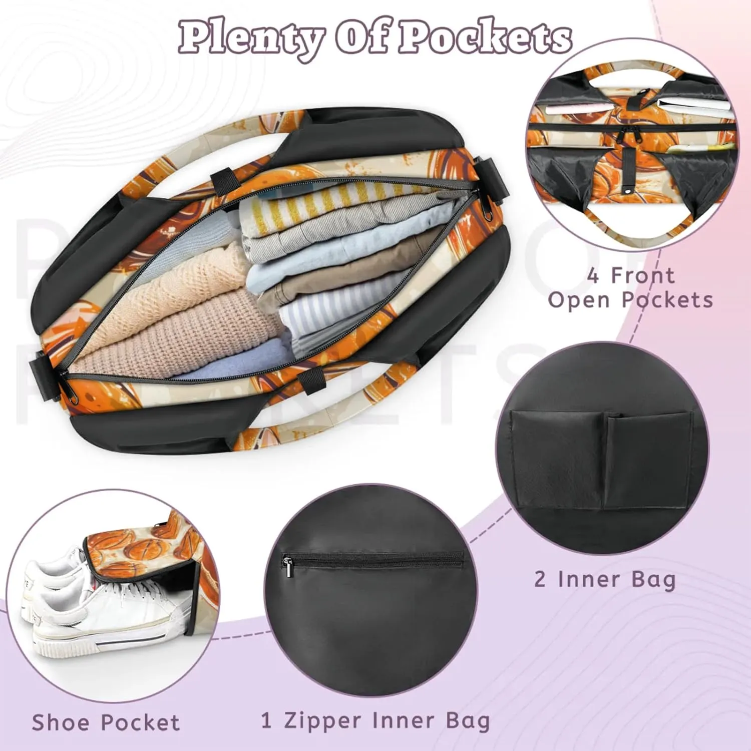 Gym Bag for Women Basketball Print Duffel Bag with Shoe Compartment and Yoga Mat Holder Portable Weekender Bags Travel Tote Bags