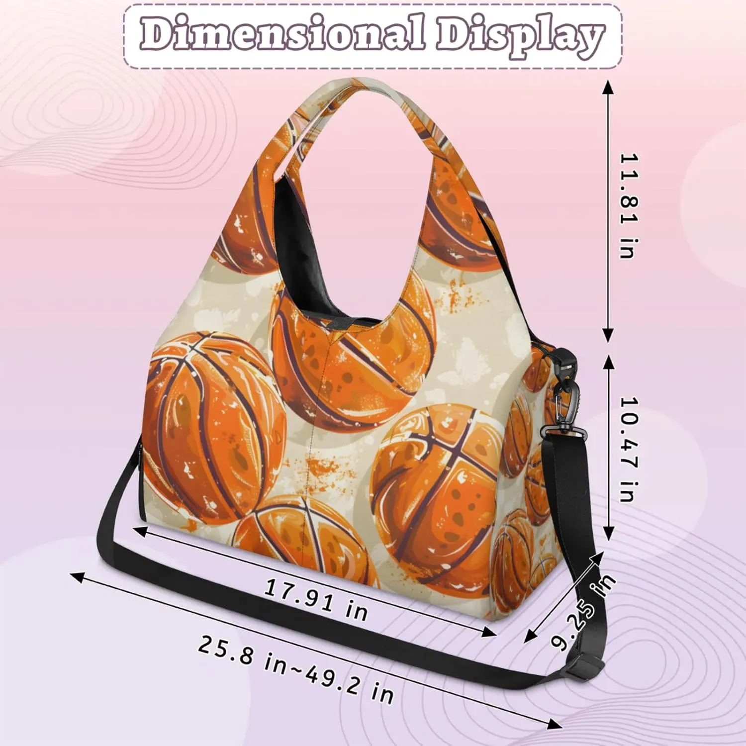 Gym Bag for Women Basketball Print Duffel Bag with Shoe Compartment and Yoga Mat Holder Portable Weekender Bags Travel Tote Bags