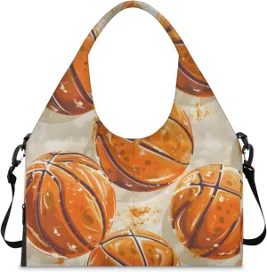 Gym Bag for Women Basketball Print Duffel Bag with Shoe Compartment and Yoga Mat Holder Portable Weekender Bags Travel Tote Bags