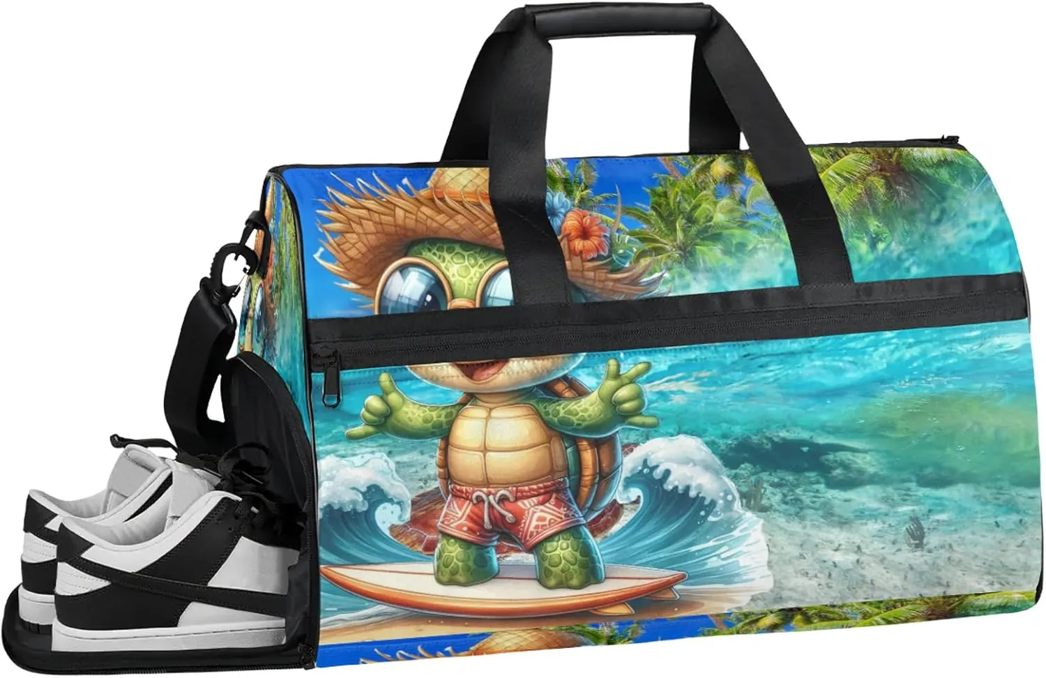 Gym Bag for Women Men Palm Tree Ocean Animal Travel Duffle Bag with Shoe Compartment Waterproof Sports Tote Bags Large Overnight Weekender Bags for Travel Swimming Gym Yoga Dance