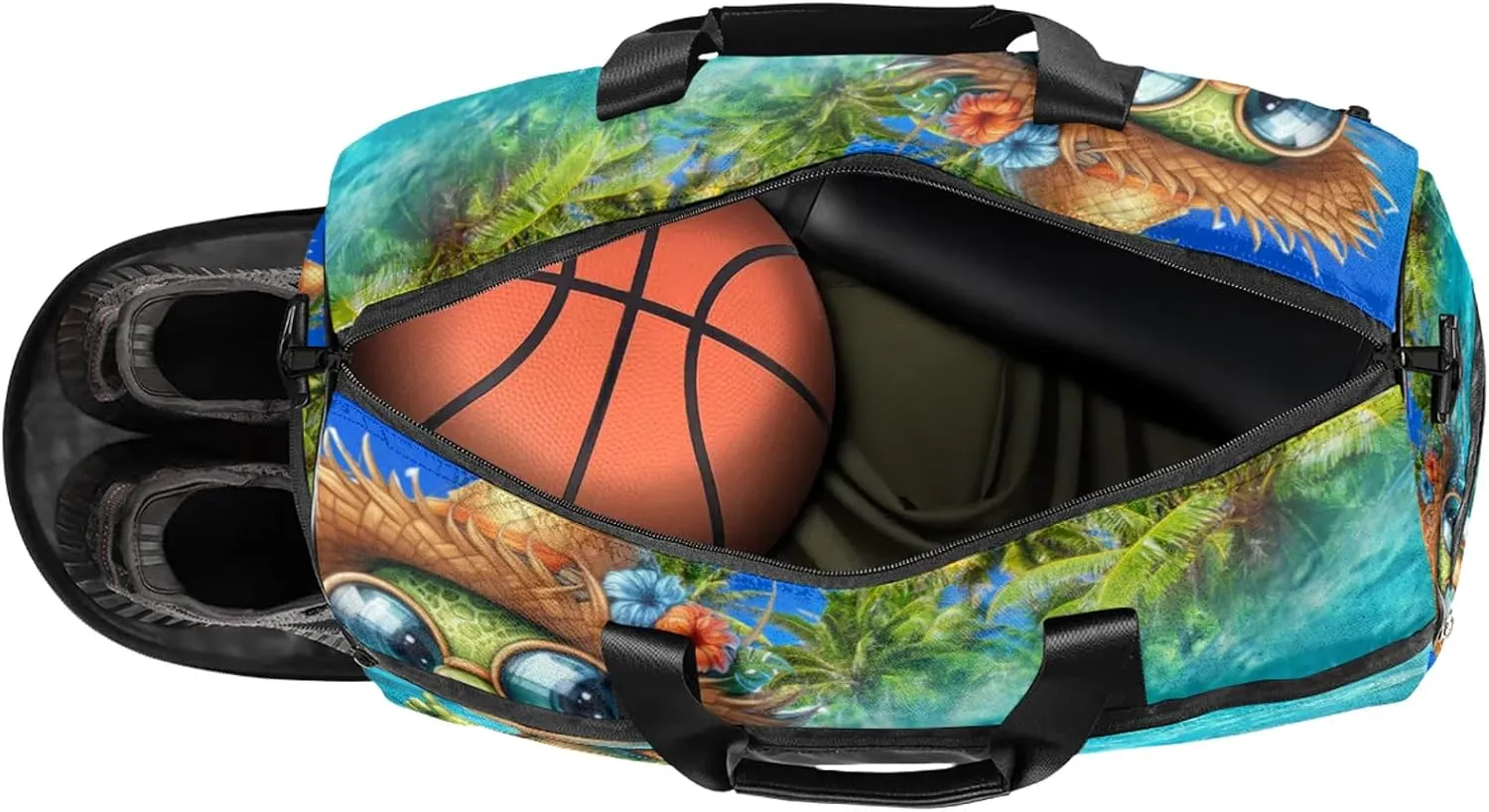 Gym Bag for Women Men Palm Tree Ocean Animal Travel Duffle Bag with Shoe Compartment Waterproof Sports Tote Bags Large Overnight Weekender Bags for Travel Swimming Gym Yoga Dance