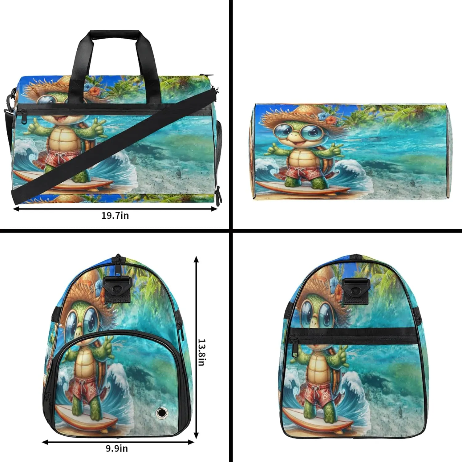 Gym Bag for Women Men Palm Tree Ocean Animal Travel Duffle Bag with Shoe Compartment Waterproof Sports Tote Bags Large Overnight Weekender Bags for Travel Swimming Gym Yoga Dance