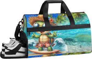Gym Bag for Women Men Palm Tree Ocean Animal Travel Duffle Bag with Shoe Compartment Waterproof Sports Tote Bags Large Overnight Weekender Bags for Travel Swimming Gym Yoga Dance