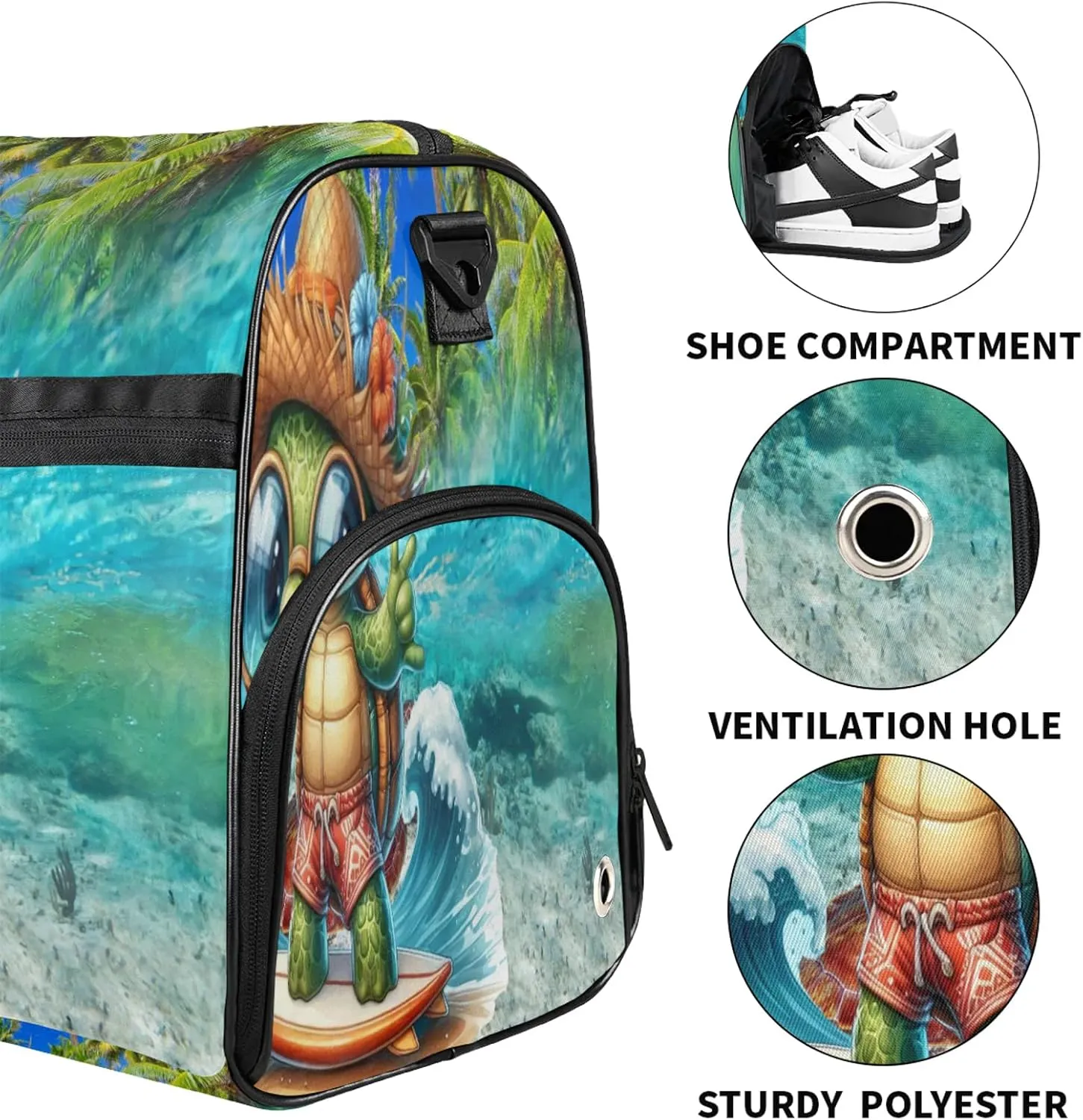 Gym Bag for Women Men Palm Tree Ocean Animal Travel Duffle Bag with Shoe Compartment Waterproof Sports Tote Bags Large Overnight Weekender Bags for Travel Swimming Gym Yoga Dance