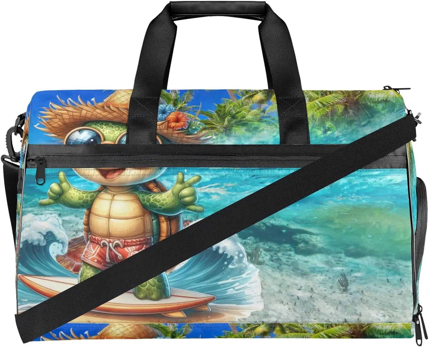 Gym Bag for Women Men Palm Tree Ocean Animal Travel Duffle Bag with Shoe Compartment Waterproof Sports Tote Bags Large Overnight Weekender Bags for Travel Swimming Gym Yoga Dance