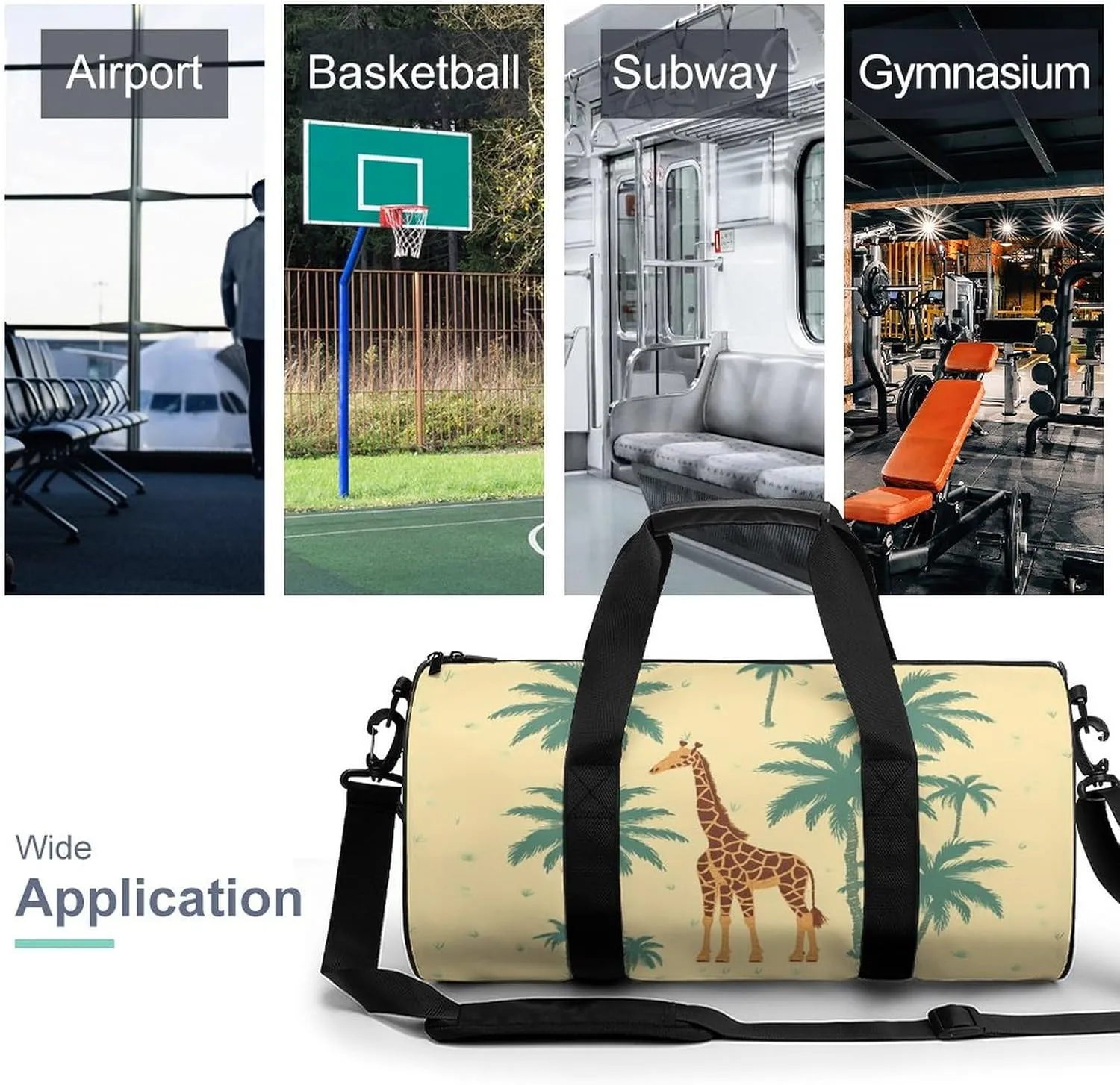 Gym Bag Giraffe Palm Tree Duffel Bag for Men Women Overnight Bag with Shoe Compartment Workout Bags