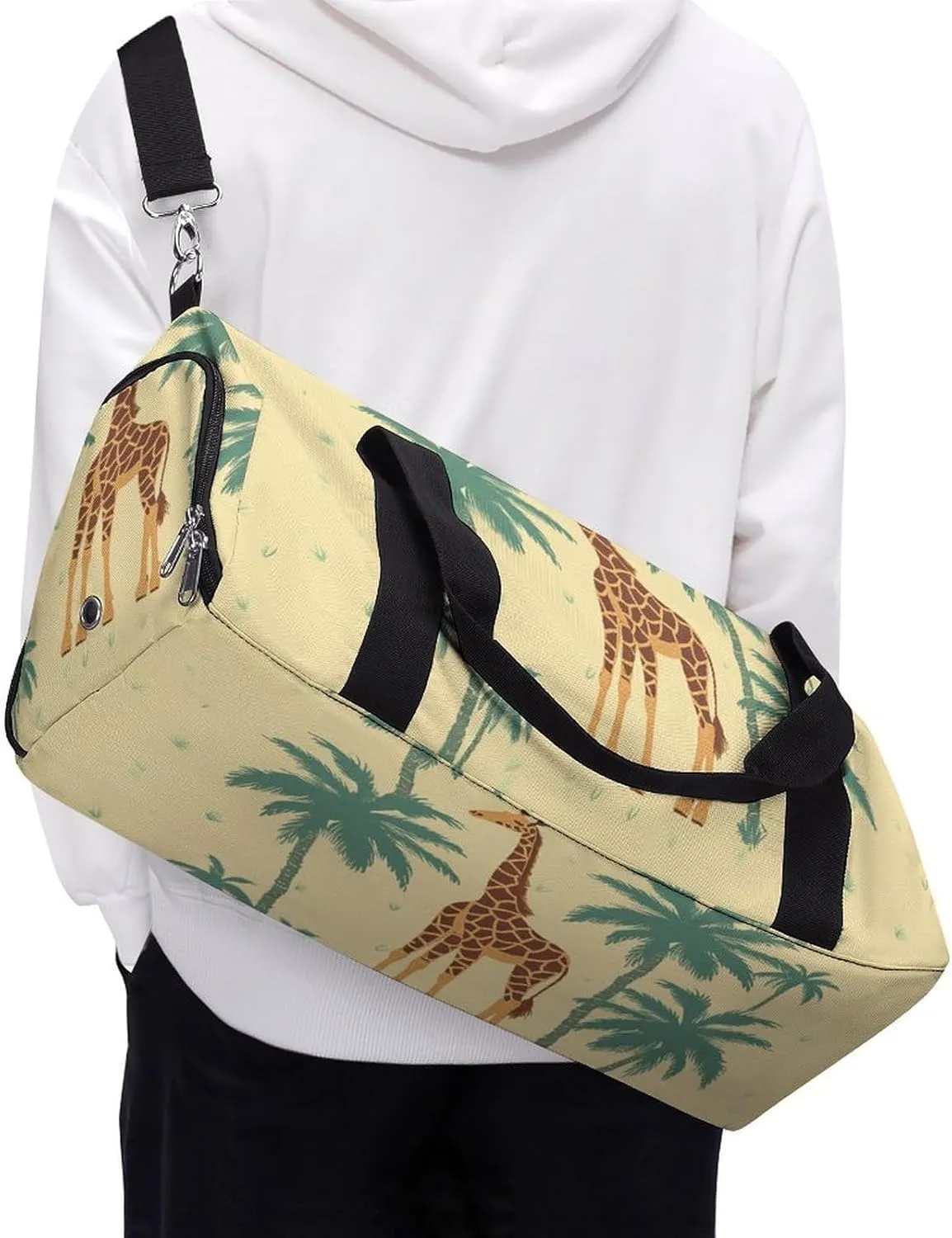 Gym Bag Giraffe Palm Tree Duffel Bag for Men Women Overnight Bag with Shoe Compartment Workout Bags
