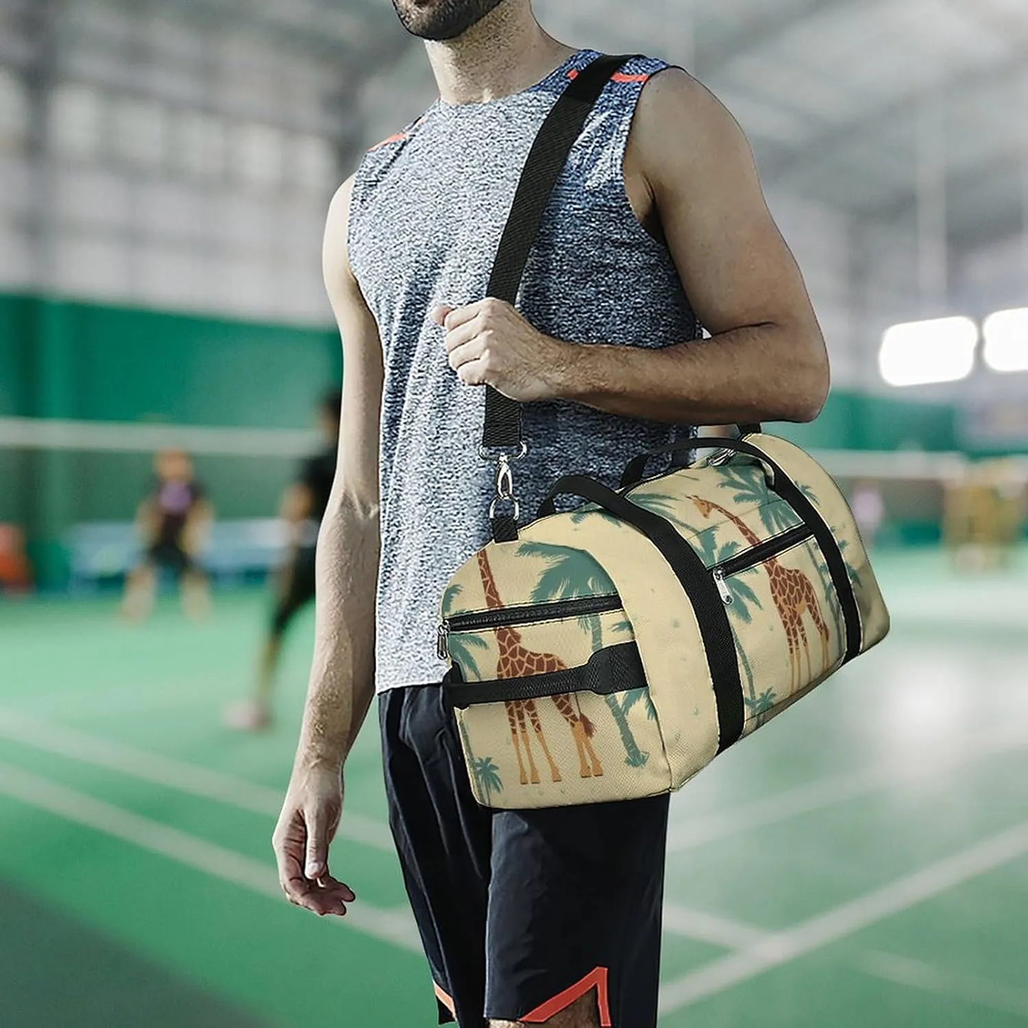 Gym Bag Giraffe Palm Tree Duffel Bag for Men Women Overnight Bag with Shoe Compartment Workout Bags