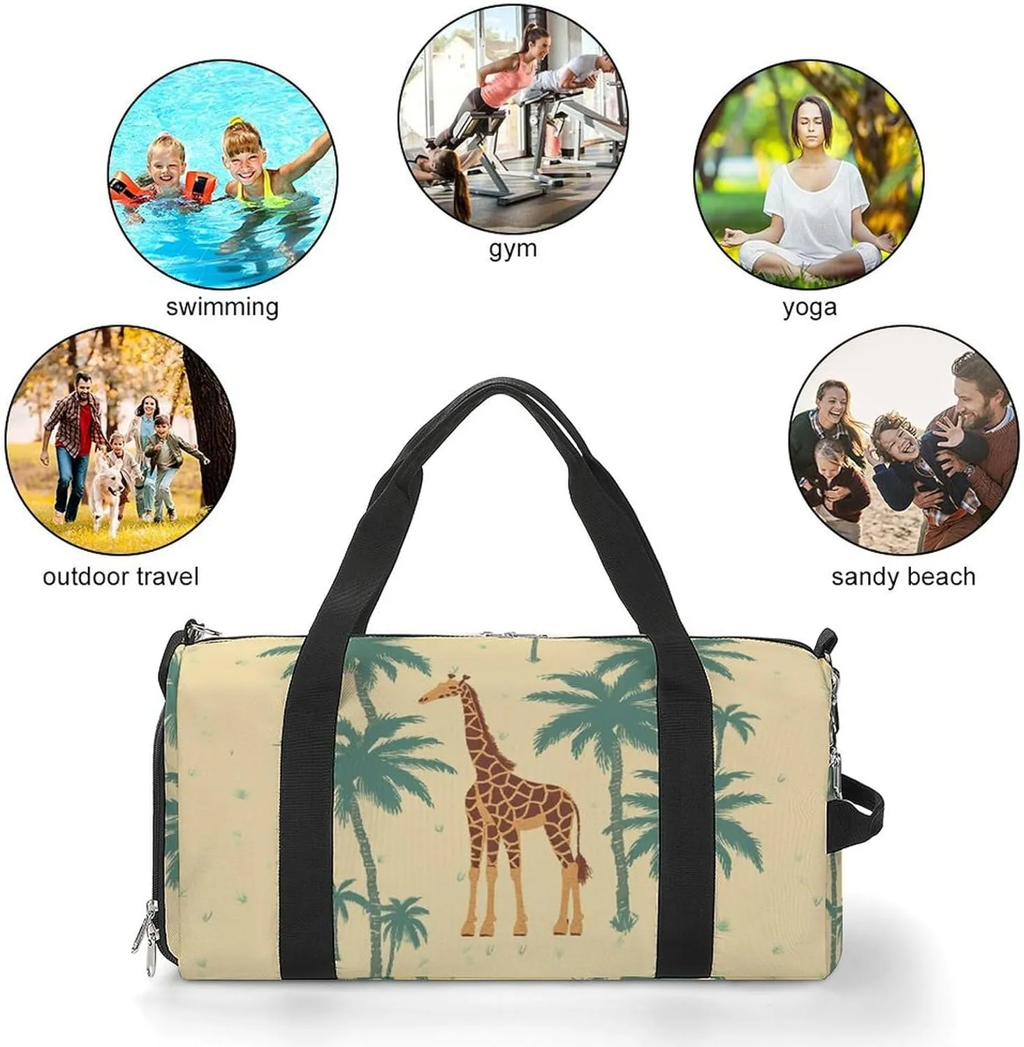 Gym Bag Giraffe Palm Tree Duffel Bag for Men Women Overnight Bag with Shoe Compartment Workout Bags