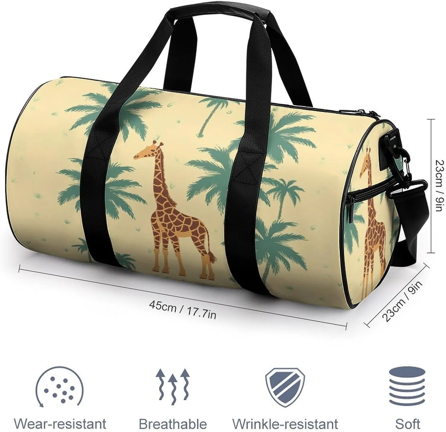 Gym Bag Giraffe Palm Tree Duffel Bag for Men Women Overnight Bag with Shoe Compartment Workout Bags