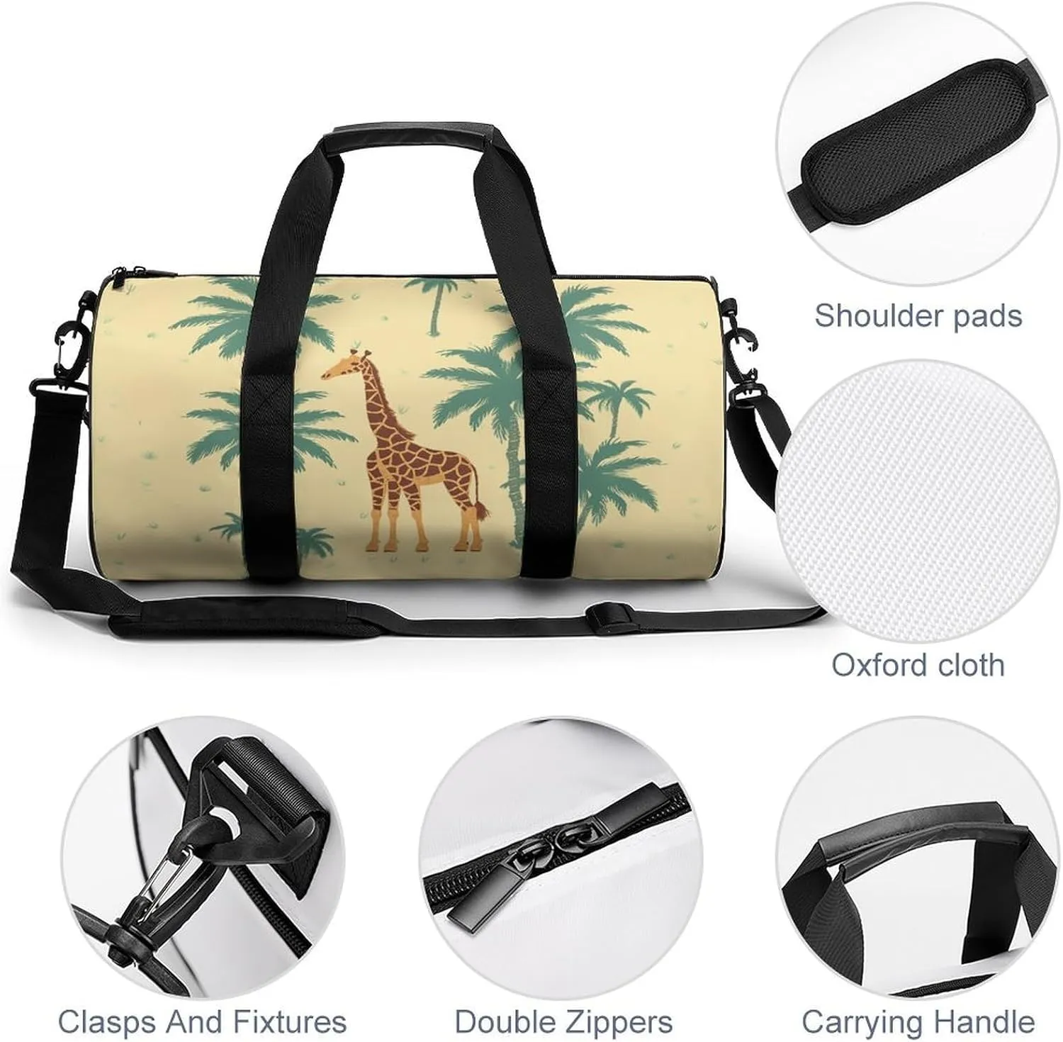 Gym Bag Giraffe Palm Tree Duffel Bag for Men Women Overnight Bag with Shoe Compartment Workout Bags