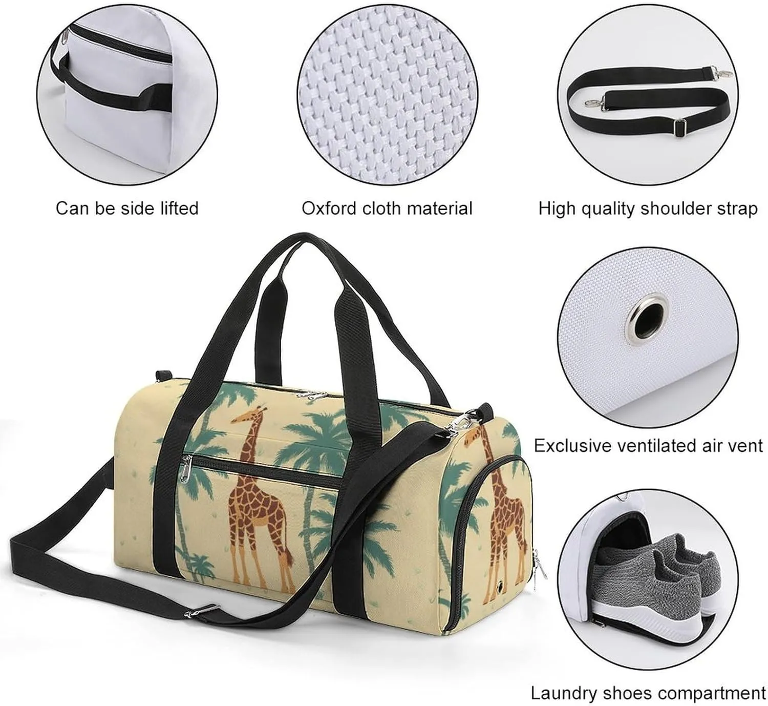 Gym Bag Giraffe Palm Tree Duffel Bag for Men Women Overnight Bag with Shoe Compartment Workout Bags