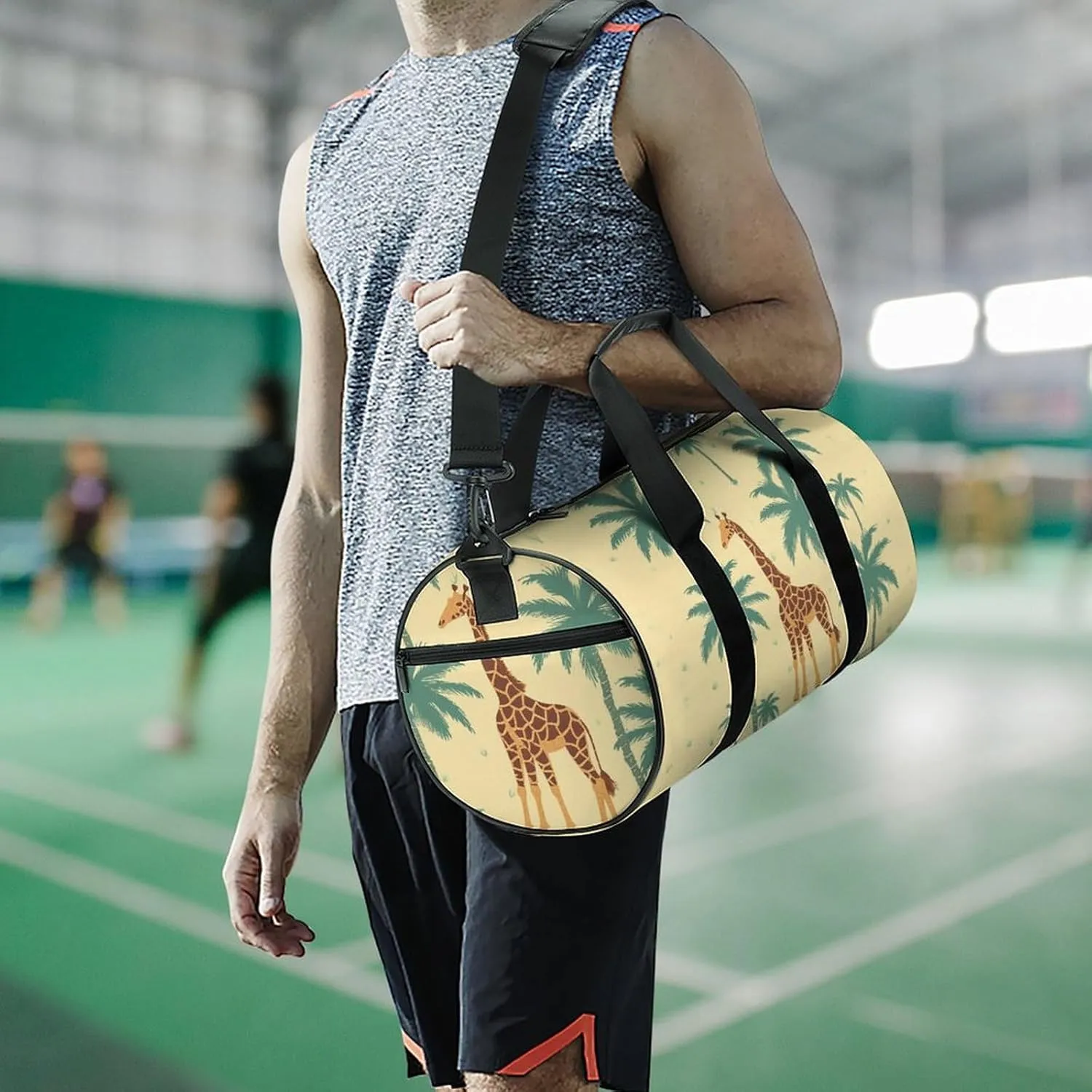 Gym Bag Giraffe Palm Tree Duffel Bag for Men Women Overnight Bag with Shoe Compartment Workout Bags