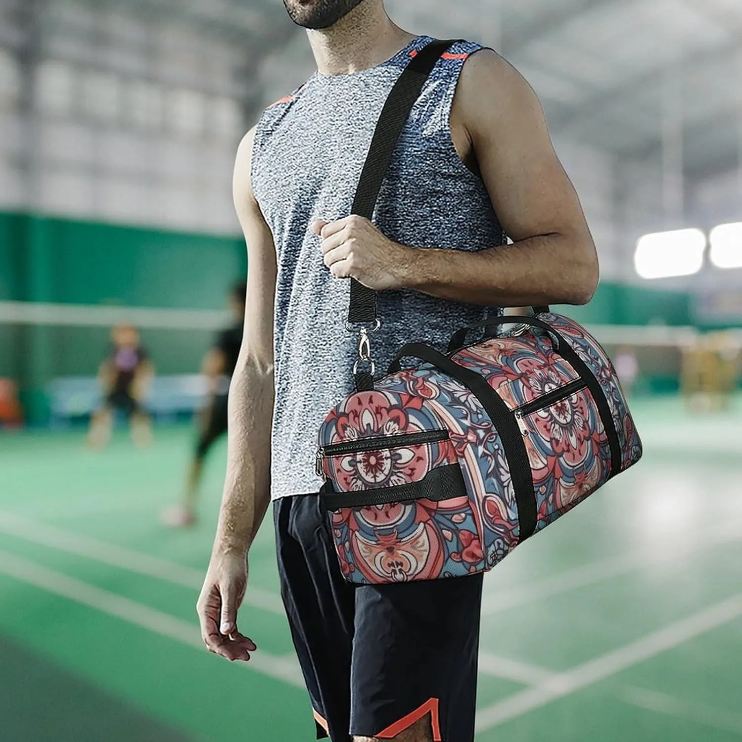 Gym Bag Traditional Beautiful Pattern Duffel Bag for Men Women Travel Overnight Bag with Shoe Compartment Workout Bags