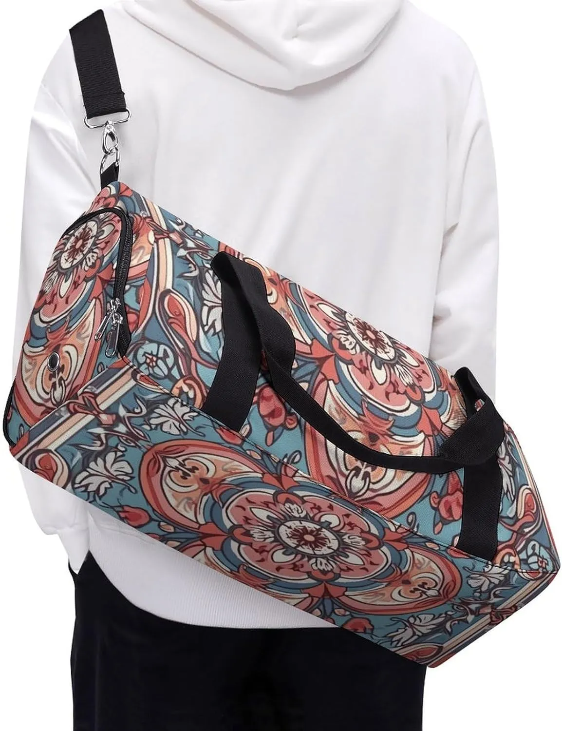 Gym Bag Traditional Beautiful Pattern Duffel Bag for Men Women Travel Overnight Bag with Shoe Compartment Workout Bags