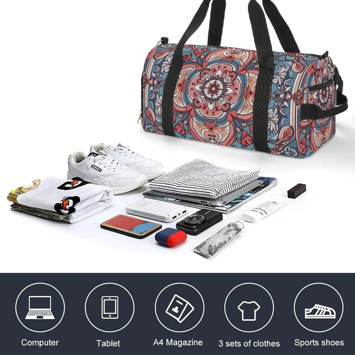Gym Bag Traditional Beautiful Pattern Duffel Bag for Men Women Travel Overnight Bag with Shoe Compartment Workout Bags