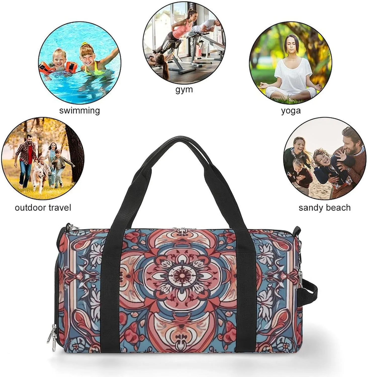 Gym Bag Traditional Beautiful Pattern Duffel Bag for Men Women Travel Overnight Bag with Shoe Compartment Workout Bags