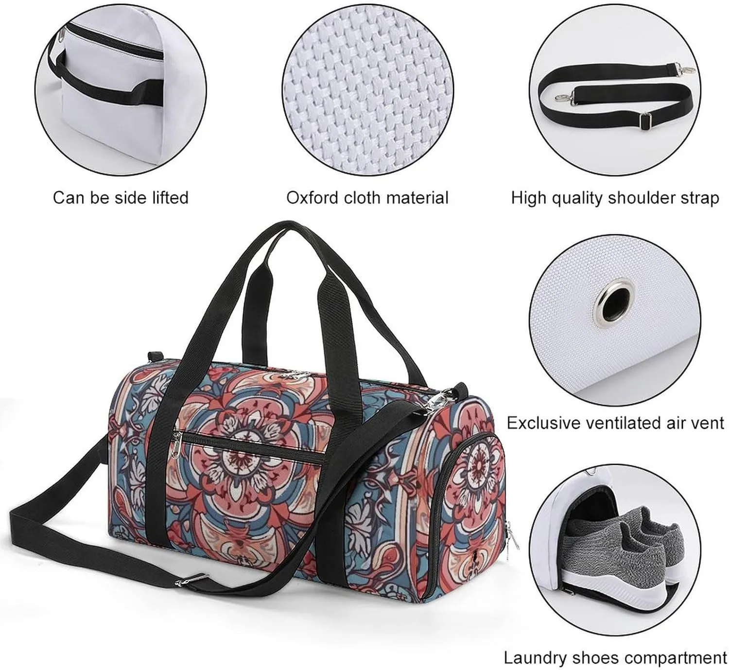 Gym Bag Traditional Beautiful Pattern Duffel Bag for Men Women Travel Overnight Bag with Shoe Compartment Workout Bags