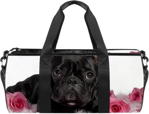 Gym Bags for Men,Travel Duffel Bags for Women,Dogs French Bulldog Rose Petal,Workout Bag