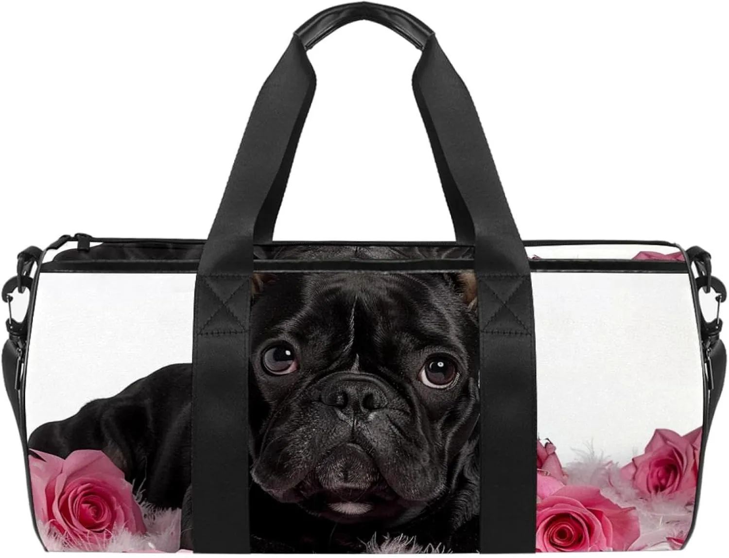 Gym Bags for Men,Travel Duffel Bags for Women,Dogs French Bulldog Rose Petal,Workout Bag