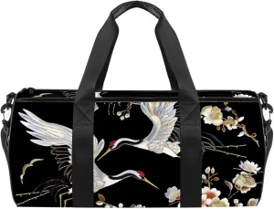 Gym Bags for Men,Travel Duffel Bags for Women,White Crane and Flower,Workout Bag