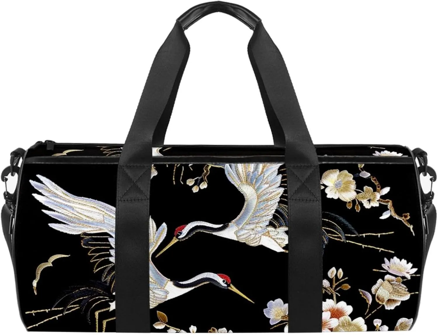 Gym Bags for Men,Travel Duffel Bags for Women,White Crane and Flower,Workout Bag