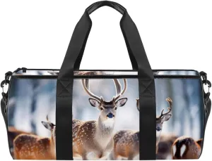 Gym Bags for Women,Duffle Bag for Travel,Family Forest Noble Deer,Gym Bag for Men