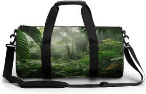 Gym Duffle Bag,Tropical Rainforest Print Sport Gym Bag,cylindrical Fitness Bag,duffle Travel Bag for Men Women