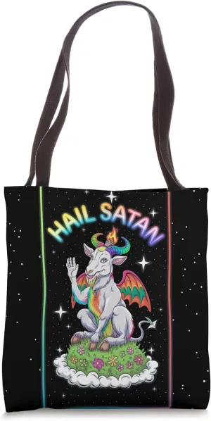 Hail Satan Funny Esoteric Baphomet Print Tote Bag