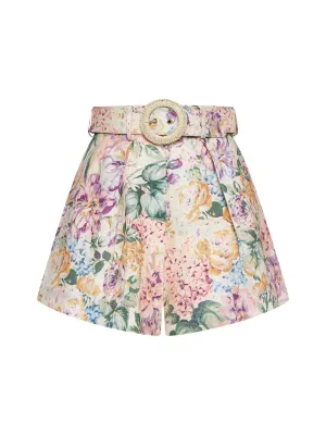 Halliday print linen tuck shorts