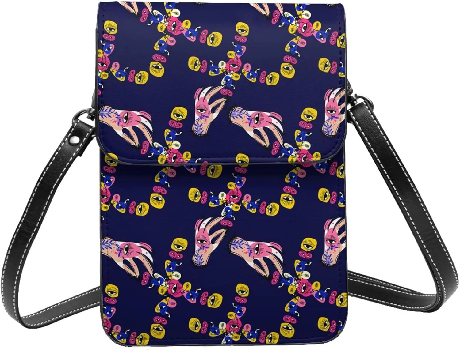 Hand psychedelic plant flower with eyes beautiful Crossbody Cell Phone Purse for Women Girls Leather Mini Cross Body Bags Small Shoulder Bags