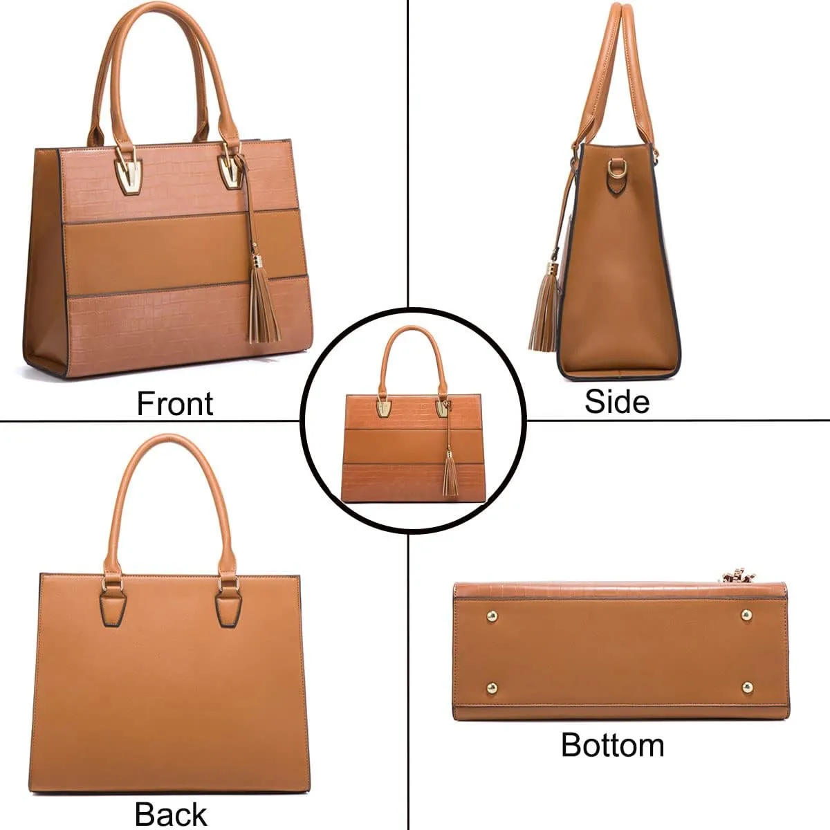 Handbags and Purses for Women Crocodile Pattern Shoulder Bag Tassel Satchel Fashion Top Handle Bag Tote Set 4pcs, Gold