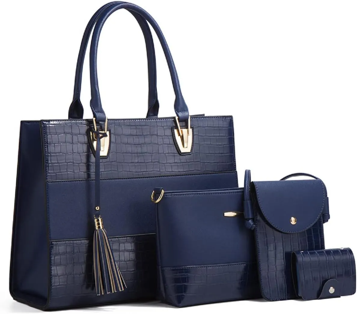 Handbags and Purses for Women Crocodile Pattern Shoulder Bag Tassel Satchel Fashion Top Handle Bag Tote Set 4pcs